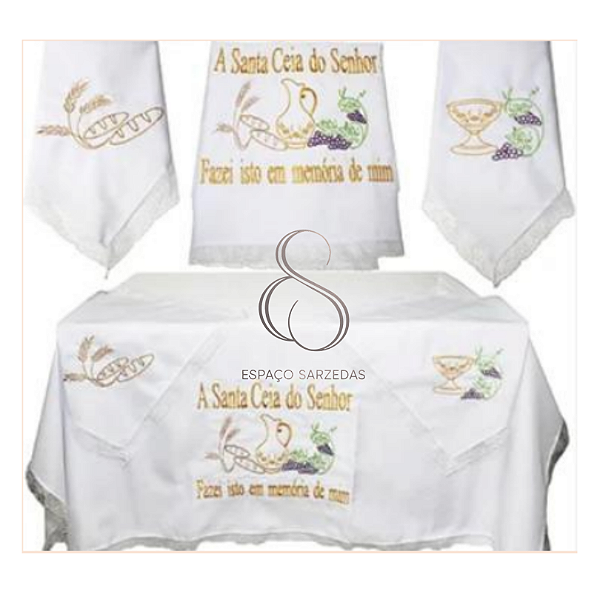 Kit com 4pç de toalhas de Santa Ceia em pintada em silk