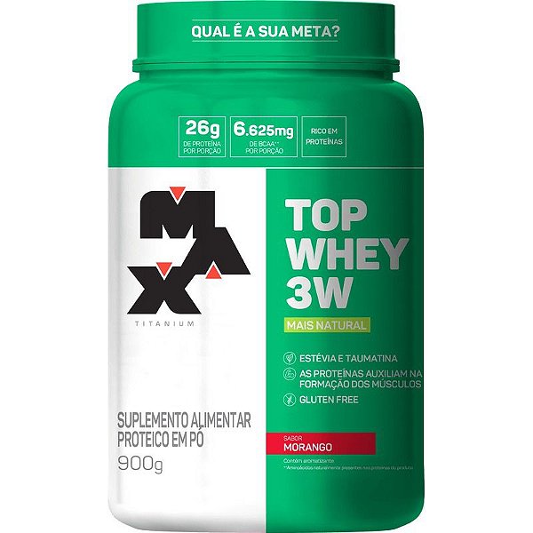 Top Whey 3W + Natural Pote 900G Morango Max Titanium