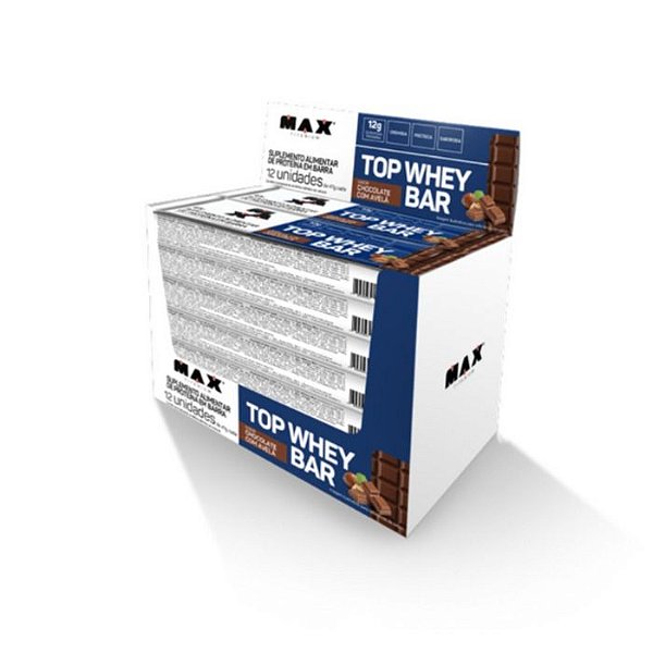 Top Whey Bar Display C/12 Chocolate Com Avelã Max Titanium
