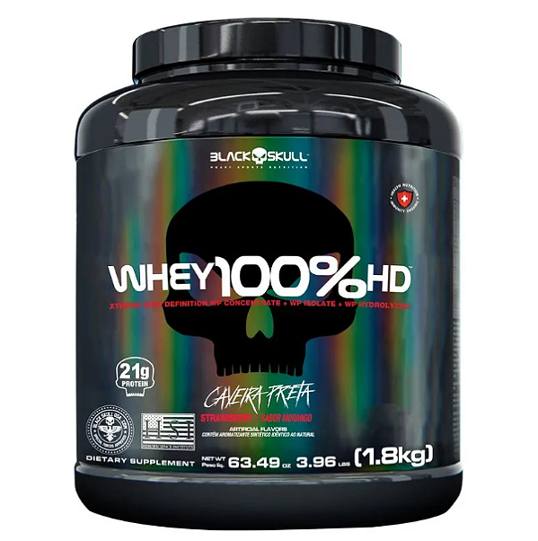 Whey 100% Hd Morango 1.8Kg Black Skull