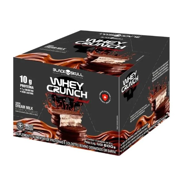 Alfajor Whey Crunch Gourmet Dream Milk Cx 12Un Black Skull