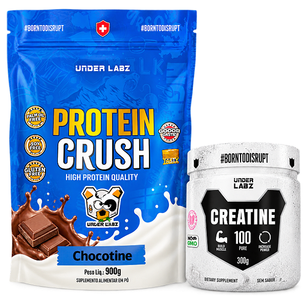 COMBO - Protein Crush Refil 900g CHOCOTINE + Creatine Borntodisrupt 300g Under Labz