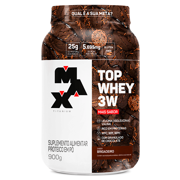 Top Whey 3W+Sabor Pote 900g Max Titanium - Brigadeiro
