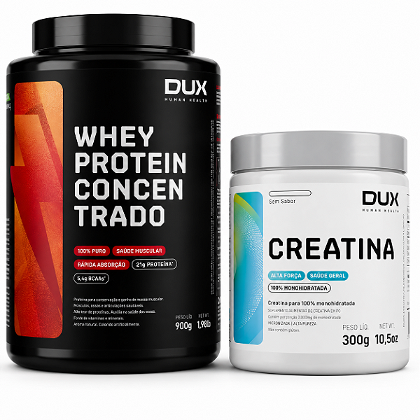 Combo - Whey Protein Concentrado 900g  Baunilha +Creatina Monohidratada 300g Pote ( Dux )