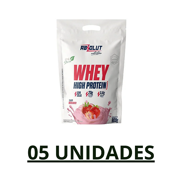 Combo 05 unidades - Whey Refil High 900G Absolut Nutrition - Morango
