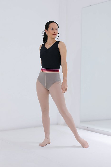 Meia-Calça Conversível em Tule - Nude com Elástico Translúcido