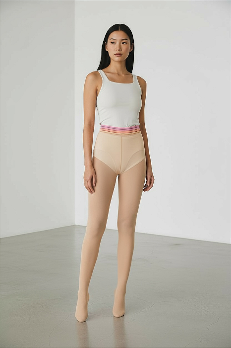 Meia-calça Conversível de Tule - Peach Salmão com Elástico Translúcido