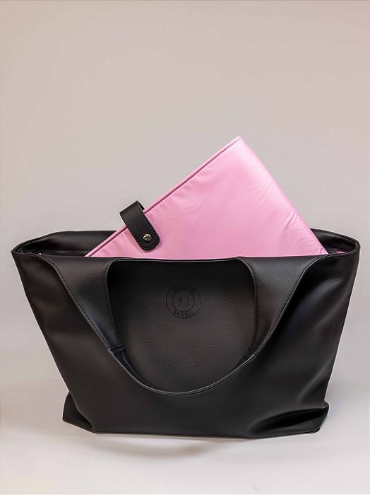 Bolsa Pointè Tote Grande - Preto forro Rosa