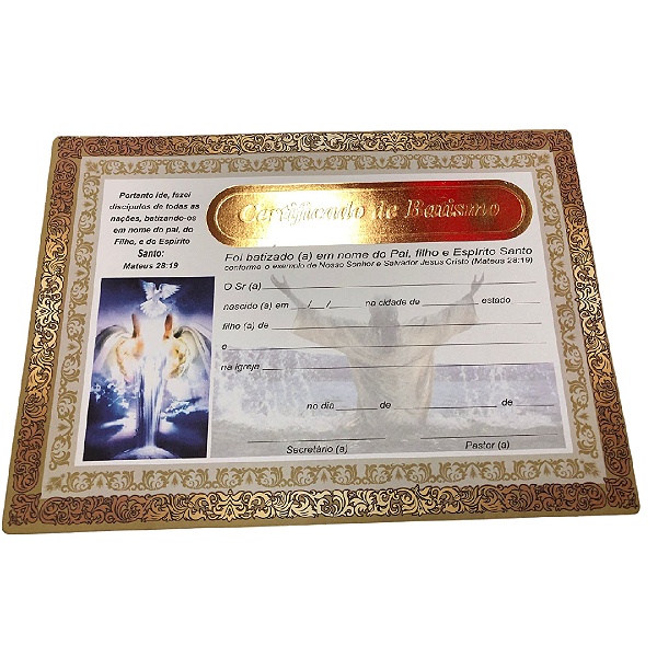 certificado Batismo auto relevo dourado - 10 unidade
