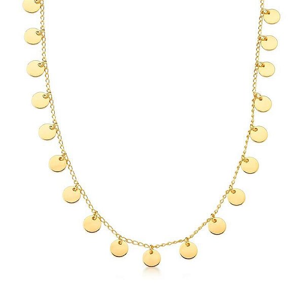 COLAR COM MEDALHAS LISAS DISPERSAS BANHADO A OURO - TAM 60