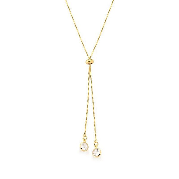 COLAR GRAVATA COM PÊNDULO E PONTOS DE LUZ BANHADO A OURO