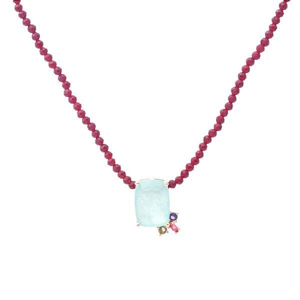 COLAR HANDMADE PINGENTE DE FUSION TURMALINA LIGHT FIO DE CRISTAL RUBI