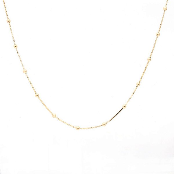 COLAR FOLHEADO LISO BOLINHAS BANHADO A OURO TAM 100