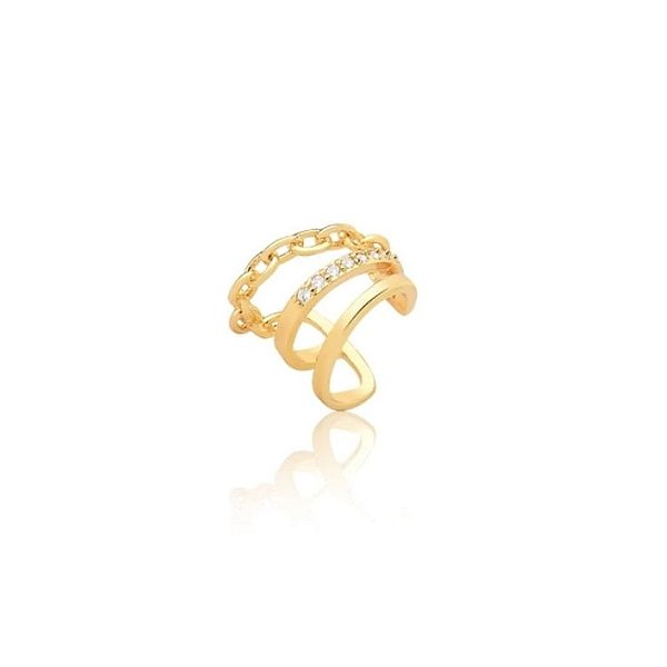PIERCING DE ORELHA TRÊS VOLTAS COM ZIRCÔNIA BANHADA A OURO
