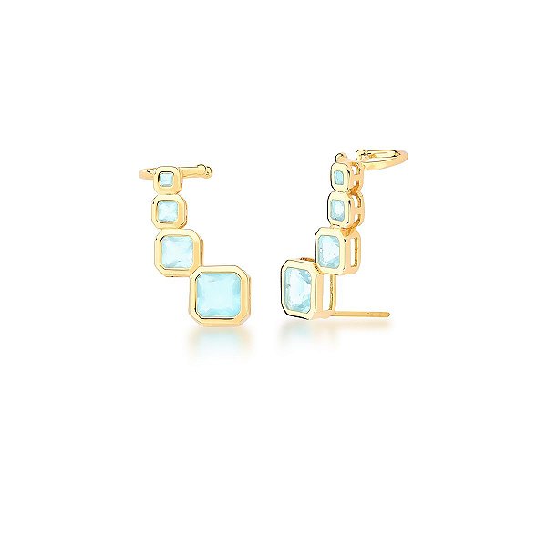 BRINCO EAR CUFF COM CRISTAIS QUADRADOS BANHADO A OURO