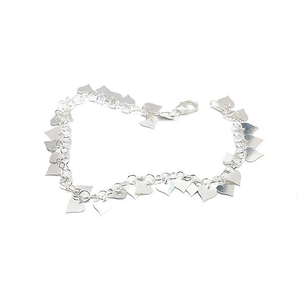 PULSEIRA COM MEDALHAS CORACAO PRATA 925