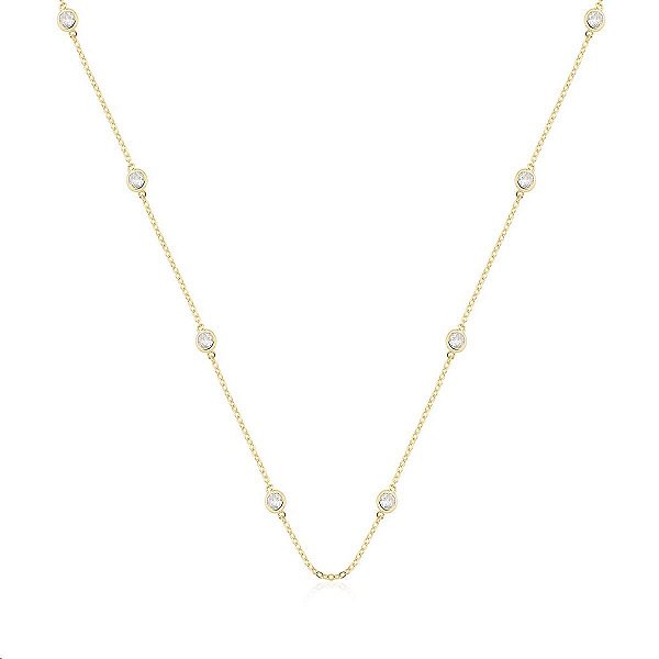 COLAR COM ZIRCÔNIAS REDONDAS BANHADO A OURO - TAM 80