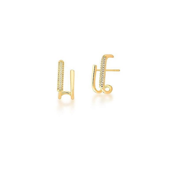 BRINCO EAR HOOK DUAS VOLTAS COM ZIRCÔNIA BANHADO A OURO