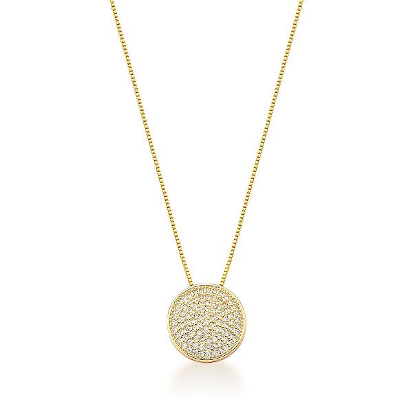COLAR COM PINGENTE ZIRCONIA REDONDO VAZADO LATERAL - TAM.45