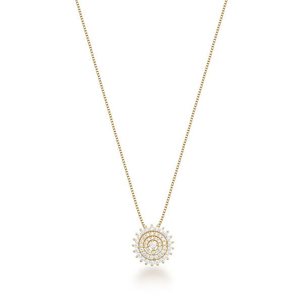 COLAR COM PINGENTE ZIRCONIA REDONDO BANHADO A OURO - TAM 45