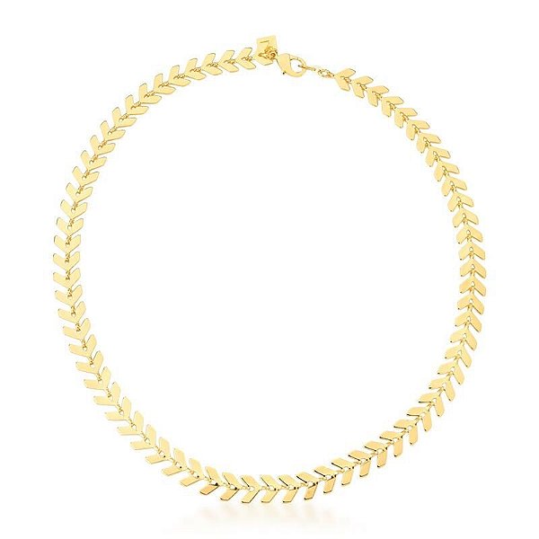 COLAR CHOKER COM ESCAMAS DE PEIXE LISAS BANHADO A OURO - TAM 30