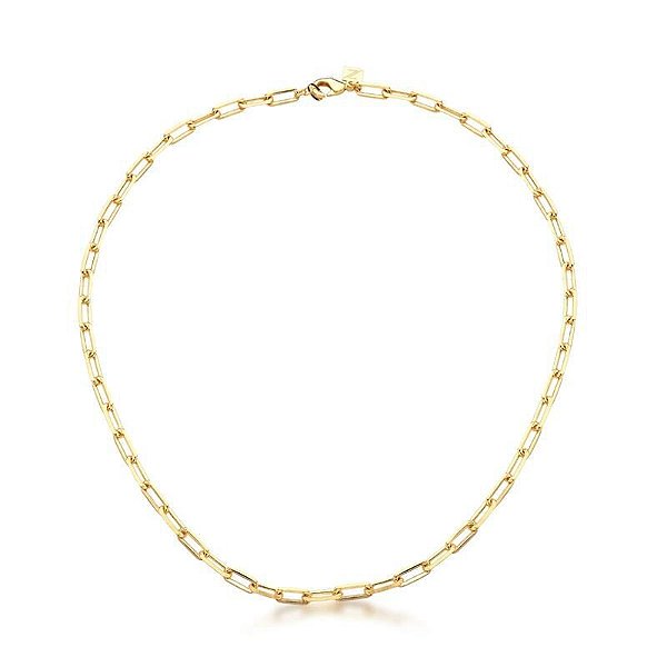 COLAR COM ELOS RETANGULARES LISOS BANHADO A OURO - TAM 35