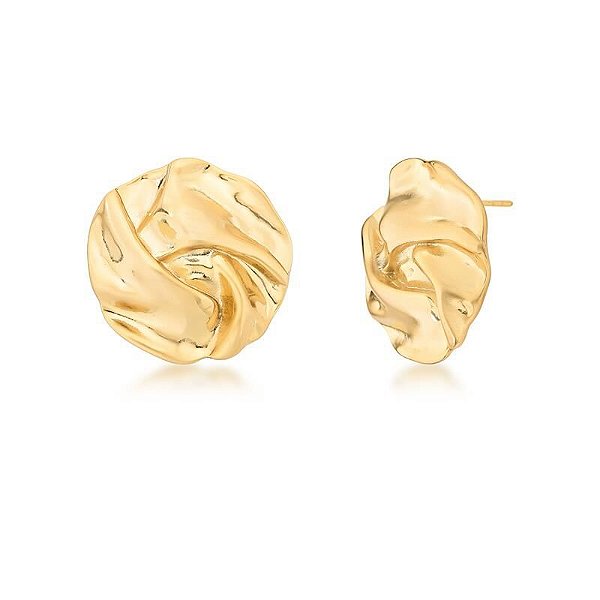 BRINCO REDONDO CURVO TEXTURIZADO LISO ACETINADO BANHADO A OURO