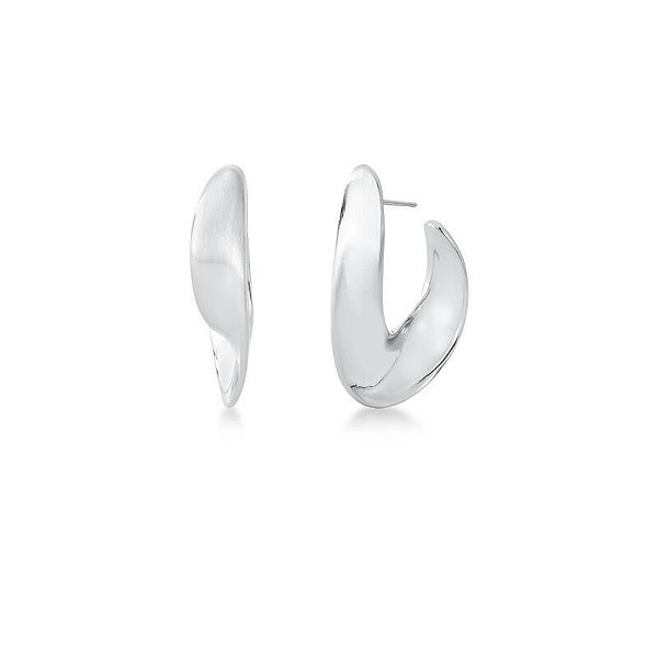 BRINCO MEIA ARGOLA CURVA LISA ACETINADA BANHADO A RODIO