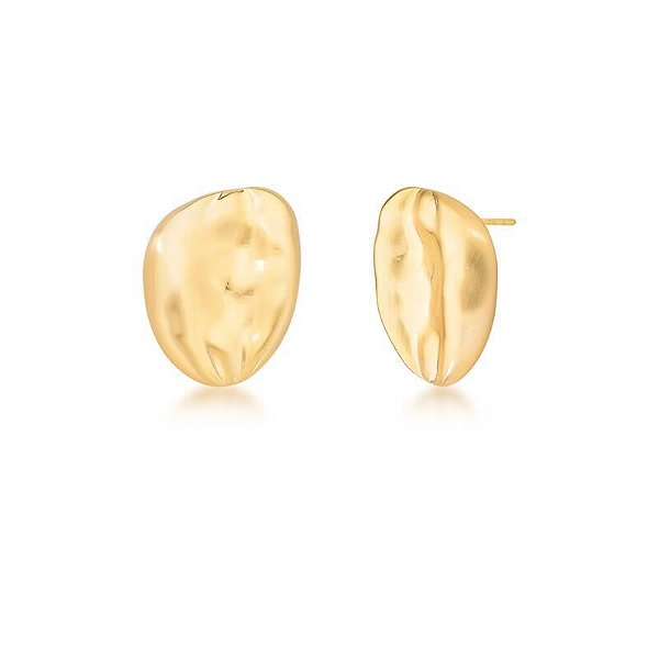BRINCO OVAL TEXTURIZADO LISO ACETINADO BANHADO A OURO