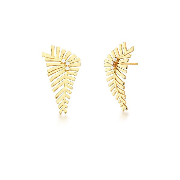 BRINCO EAR CUFF DE FOLHA E CRISTAIS BANHADO A OURO