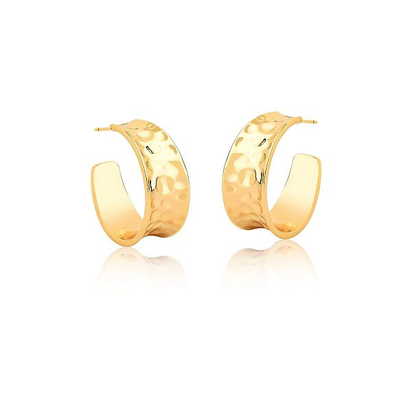 BRINCO MEIA ARGOLA LISO TRABALHADO BANHADO A OURO