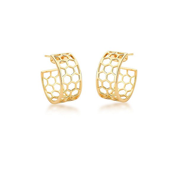 BRINCO LISO VAZADO MEIA ARGOLA BANHADO A OURO