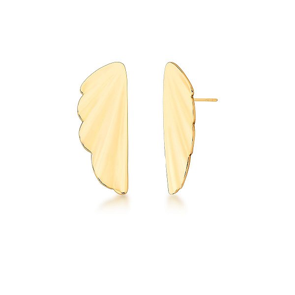 BRINCO LONGO LISO TRABALHADO METADE LEQUE BANHADO A OURO