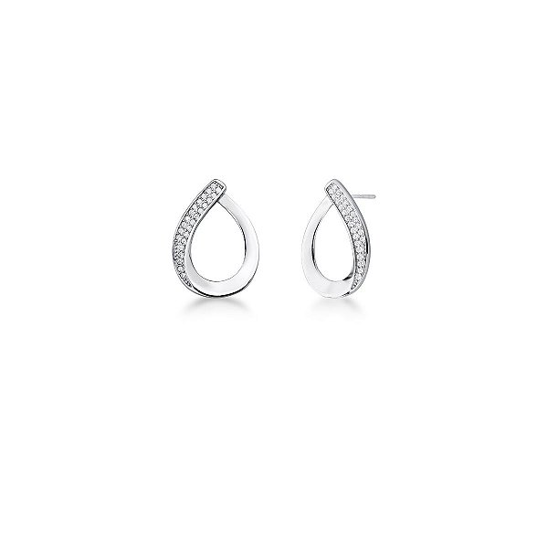 BRINCO ZIRCONIA GOTA CURVO 2 COLUNA VAZADO PRATA 925
