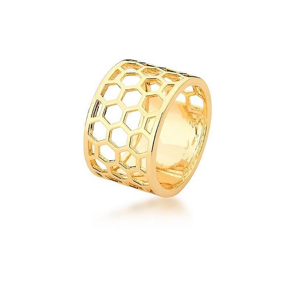 ANEL GEOMETRICO TRANÇADO BANHADO A OURO - TAM 20