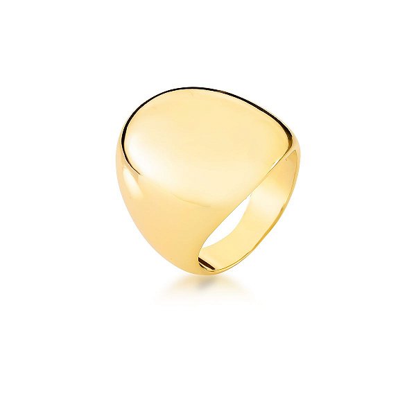 ANEL LISO OVAL ABAULADO INTERIOR VAZADO BANHADO A OURO - TAM 18
