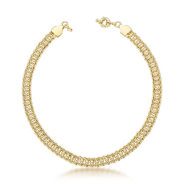 CHOKER DUAS FILEIRAS ELOS E GRANULAÇÕES LISAS BANHADO A OURO - TAM 30