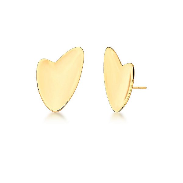 BRINCO DE CORAÇÃO CURVO LISO BANHADO A OURO