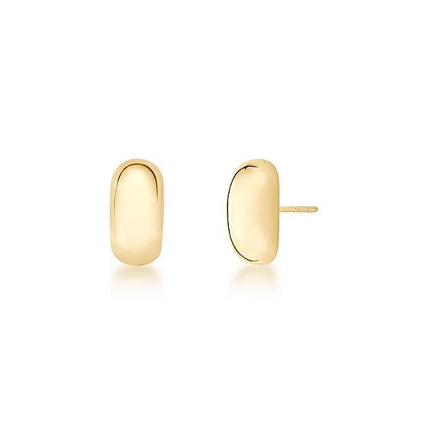 BRINCO OVAL LISO RETANGULAR ABAULADO FEIJAO BANHADO A OURO