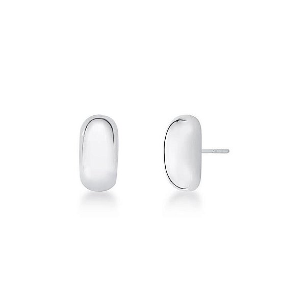 BRINCO OVAL LISO RETANGULAR ABAULADO FEIJAO BANHADO A RODIO