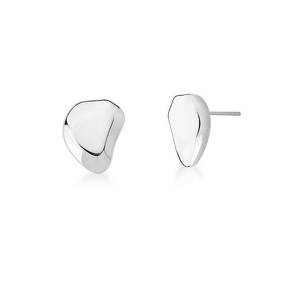 BRINCO OVAL CURVO E LISO BANHADO A RODIO