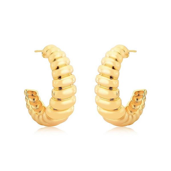 BRINCO MEIA ARGOLA EM GOMOS LISOS BANHADO A OURO