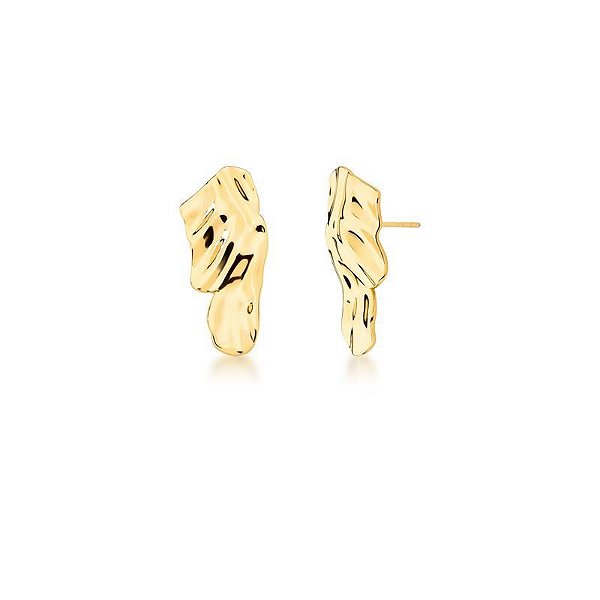 BRINCO DE ASA CURVO TEXTURIZADO LISO BANHADO A OURO