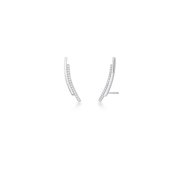 BRINCO EAR CUFF ZIRCONIA 2 COLUNA CURVO PRATA 925 RODINADA