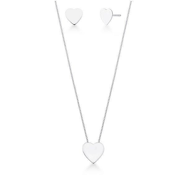 CONJUNTO COM PINGENTE LISO CORACAO 10X8MM PRATA LISA 925 - TAM 45