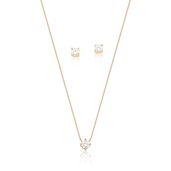 CONJUNTO BRINCO E CORRENTE PONTO DE LUZ BANHADO A OURO - TAM. 45