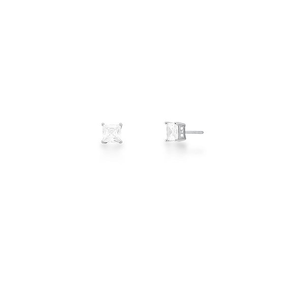 BRINCO CRISTAL QUADRADO BRANCO PRATA 925 RODINADA