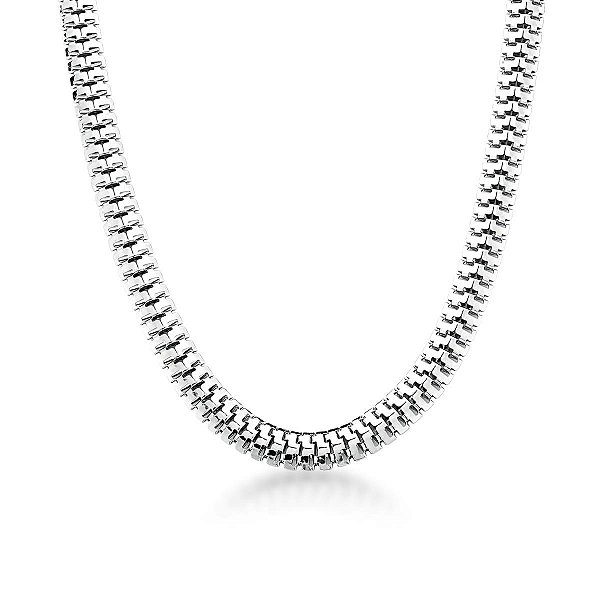 COLAR CHOKER LISO MALHA ESTEIRA MALEAVEL BANHADO A RODIO - TAM 35