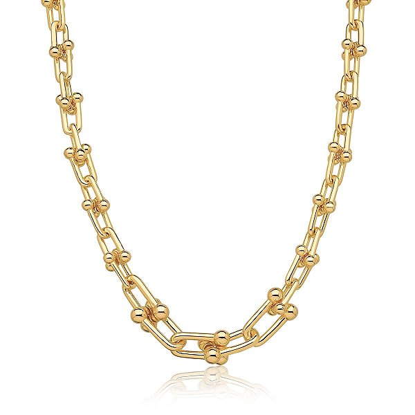 COLAR LISO ELO BOLINHA BANHANDO A OURO - TAM 50