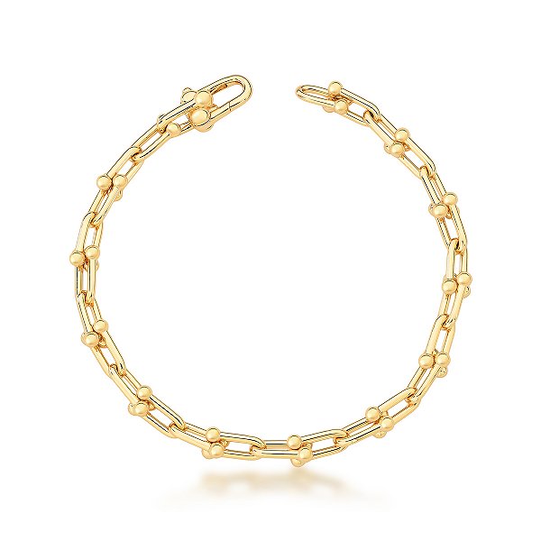 PULSEIRA MALEAVEL LISO ELO BOLINHA BANHADO A OURO - TAM 22